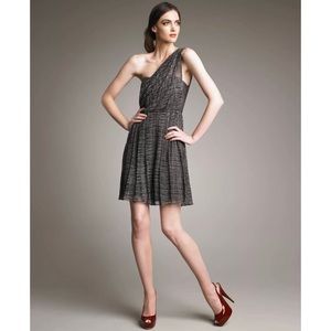 Alice + Olivia Gwendolyne Grey Silk Leather Dress
